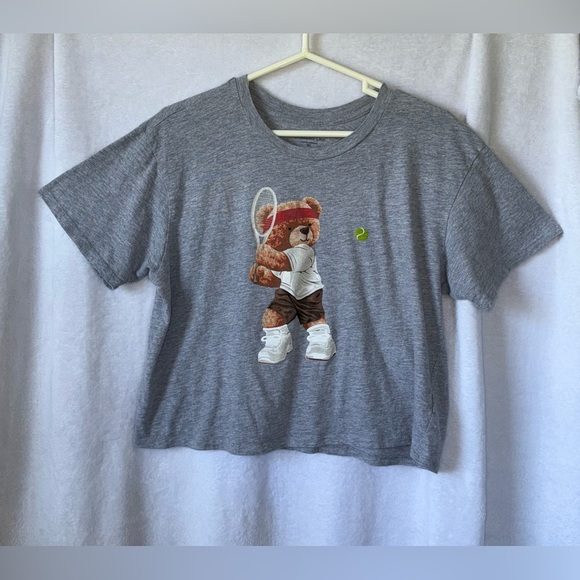 Rebellious One Tops - Rebellious One size XL grey tennis bear crop shirt